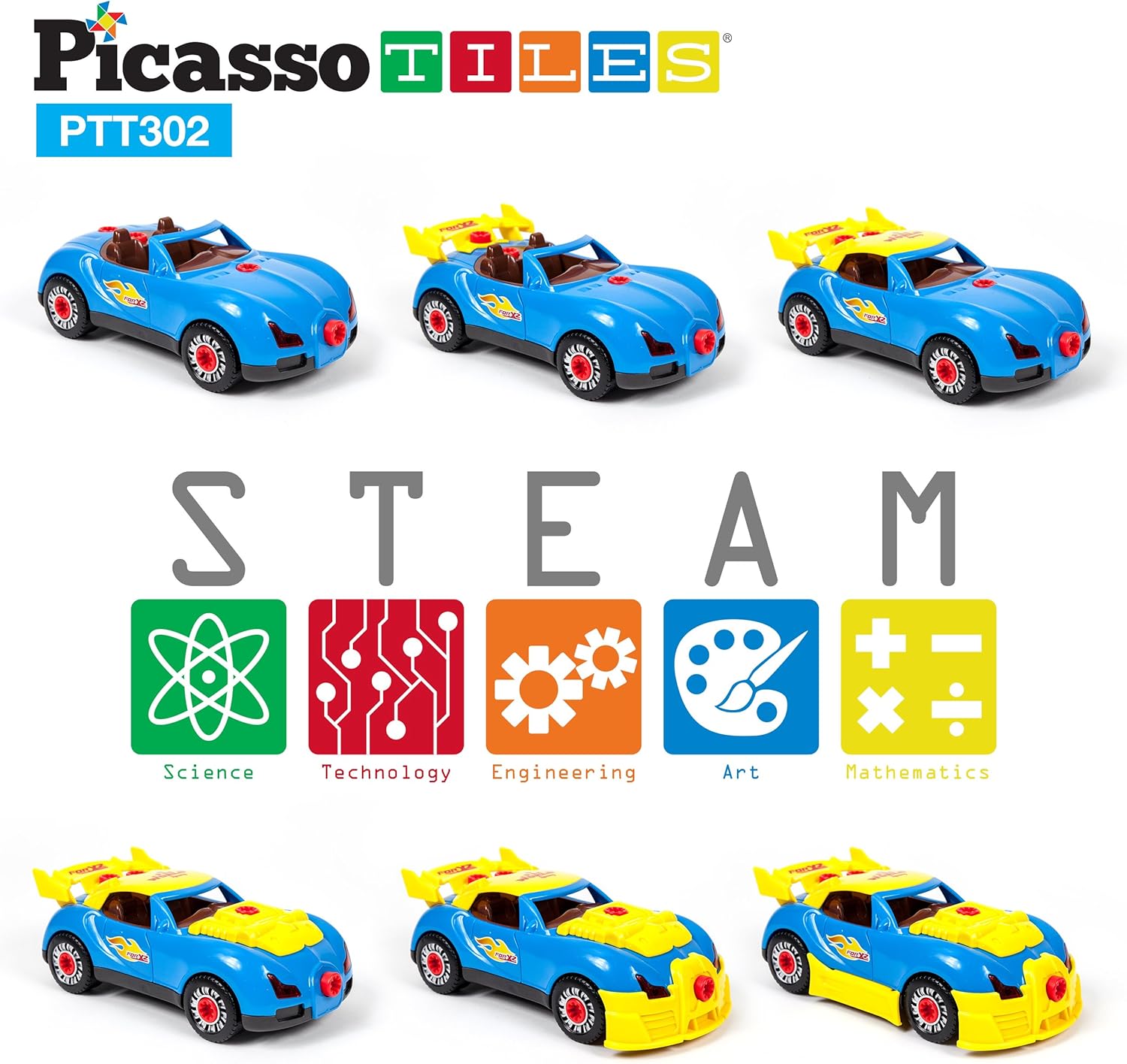 Picasso Magnetic Led Race Car Educational Constructable Kit 30 - pieces - Marah Kids