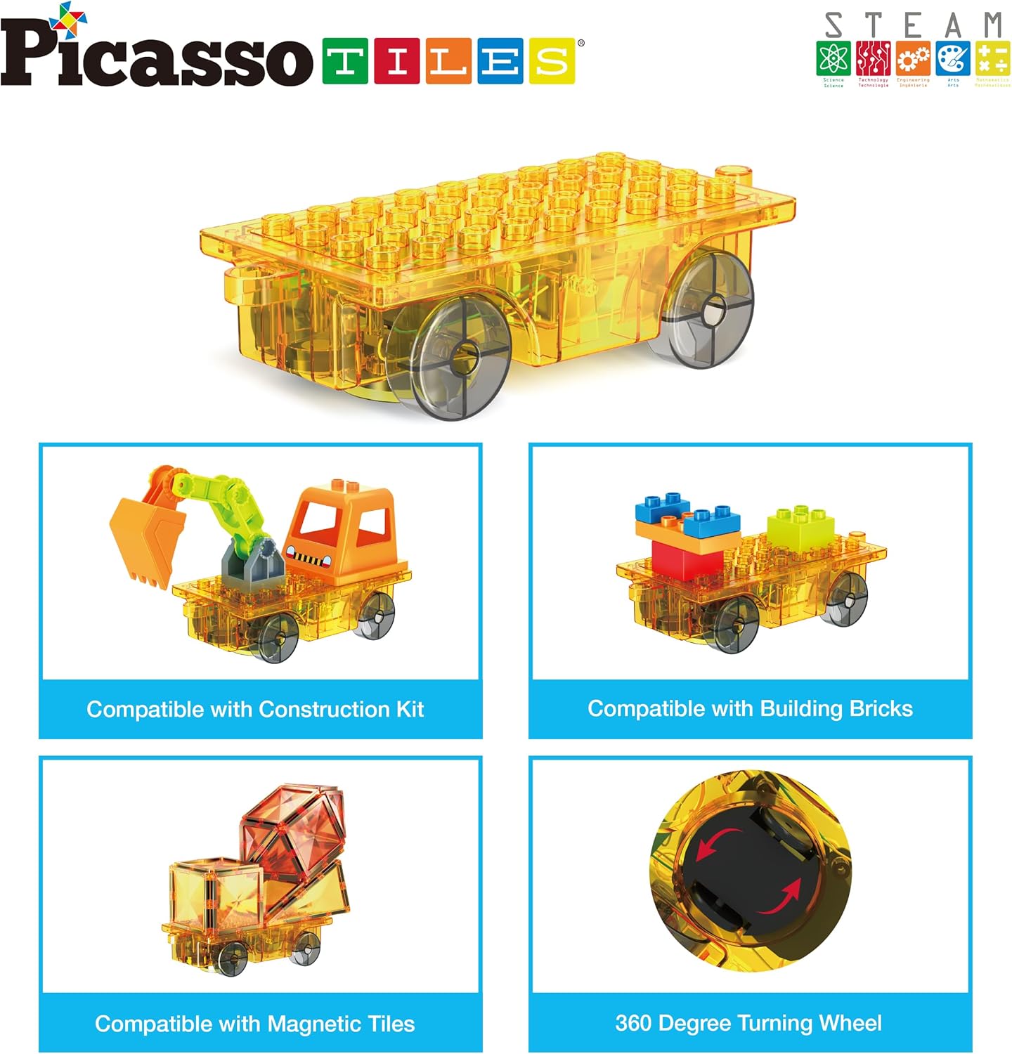 Picasso Magnetic Tiles 360 Magnetic Car Base - Marah Kids