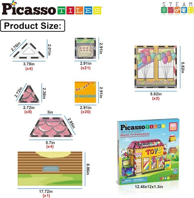 Picasso Magnetic Tiles Toy Shop 60 - pieces - Marah Kids