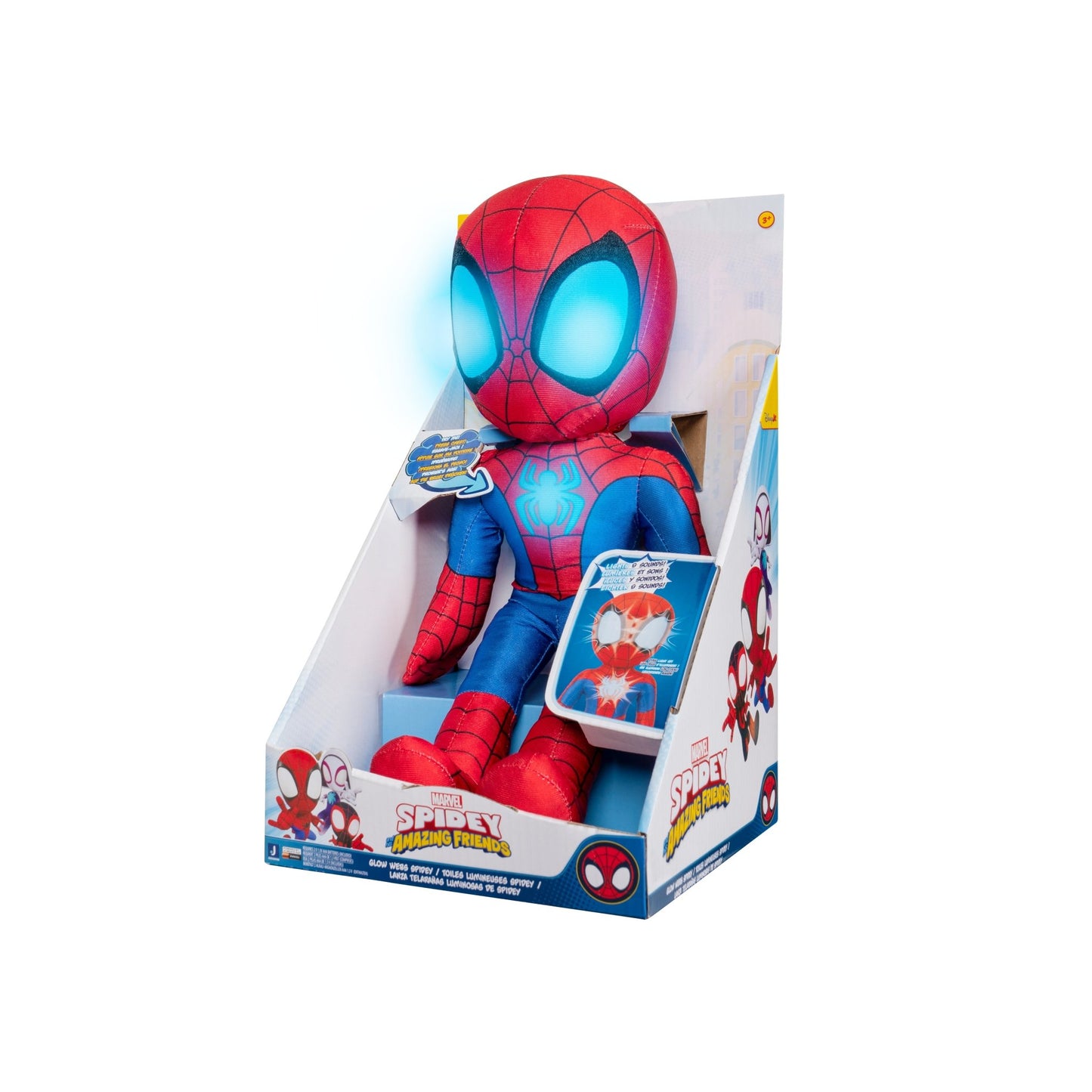 Spidey N Friends Spidey Features Interactive Plush Glow Webs Spiderman with Lights & Sounds Battery Operated - Marah Kids
