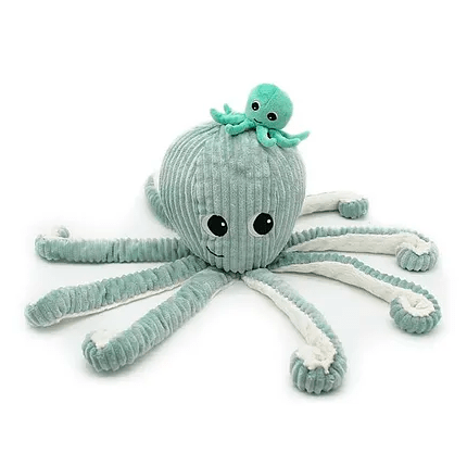 Filou Octopus Mom & Baby Plush Set – Cute Stuffed Sea Creature Toy Mint - Marah Kids