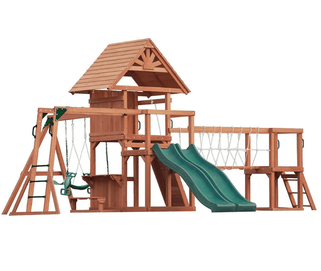 Mount Peak - Double Decker Everest Swing Set  & Playhouse with Wooden Roof
