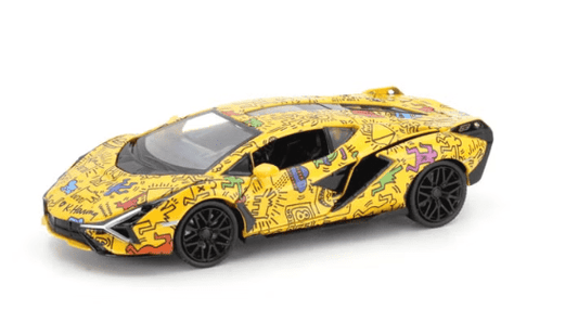 D - Power 1:32 Die - Cast Lamborghini Sian FKP 37 Keith Haring Edition Yellow with Lights & Sound - Marah Kids