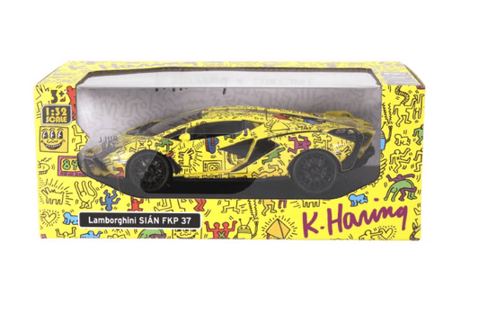 D - Power 1:32 Die - Cast Lamborghini Sian FKP 37 Keith Haring Edition Yellow with Lights & Sound - Marah Kids