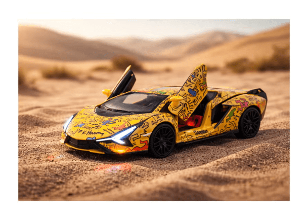 D - Power 1:32 Die - Cast Lamborghini Sian FKP 37 Keith Haring Edition Yellow with Lights & Sound - Marah Kids