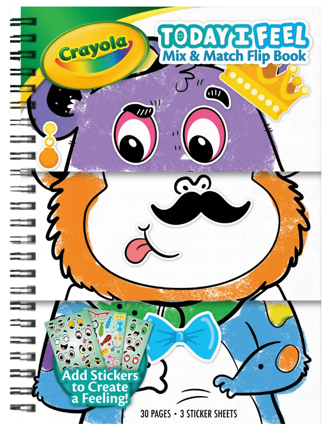 Crayola “Today I Feel” Animal Mix & Match Flip Book – Emotion Learning Activity for Toddlers, 30 Pages & 50+ Stickers | Preschool Feelings Book for Coloring, Mixing & Matching | Educational Gift for Kids Ages 3+ - Marah Kids