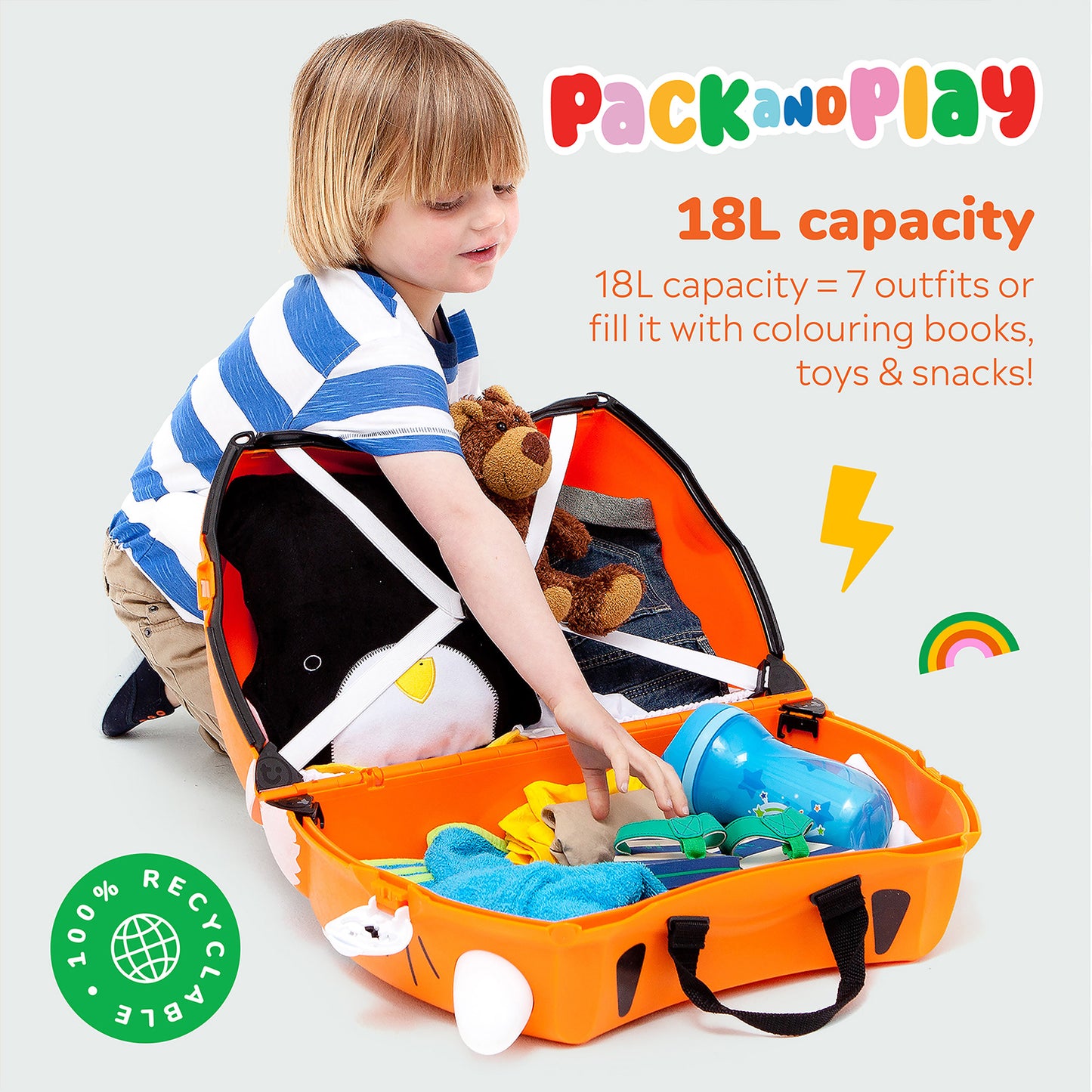Trunki Ride-On Suitcase - Tipu Tiger: Toddler Travel Toy, Ages 3+