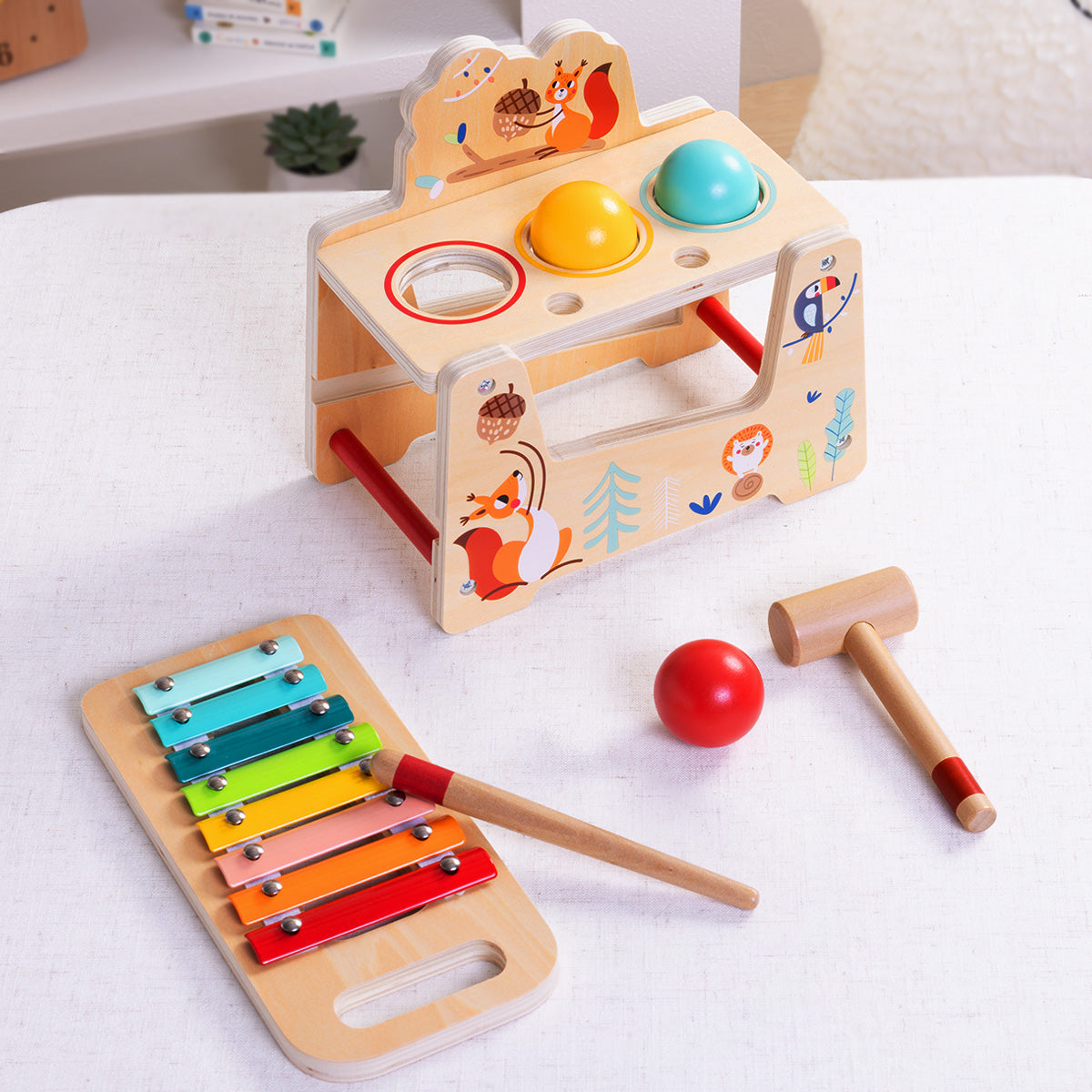 Tooky Toys Pound & Tap Bench kids wooden play set - view 3 | Marah Kids