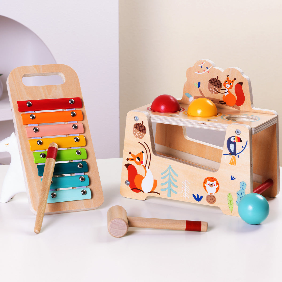 Tooky Toys Pound & Tap Bench wooden imaginative play toy - view 4 | Marah Kids
