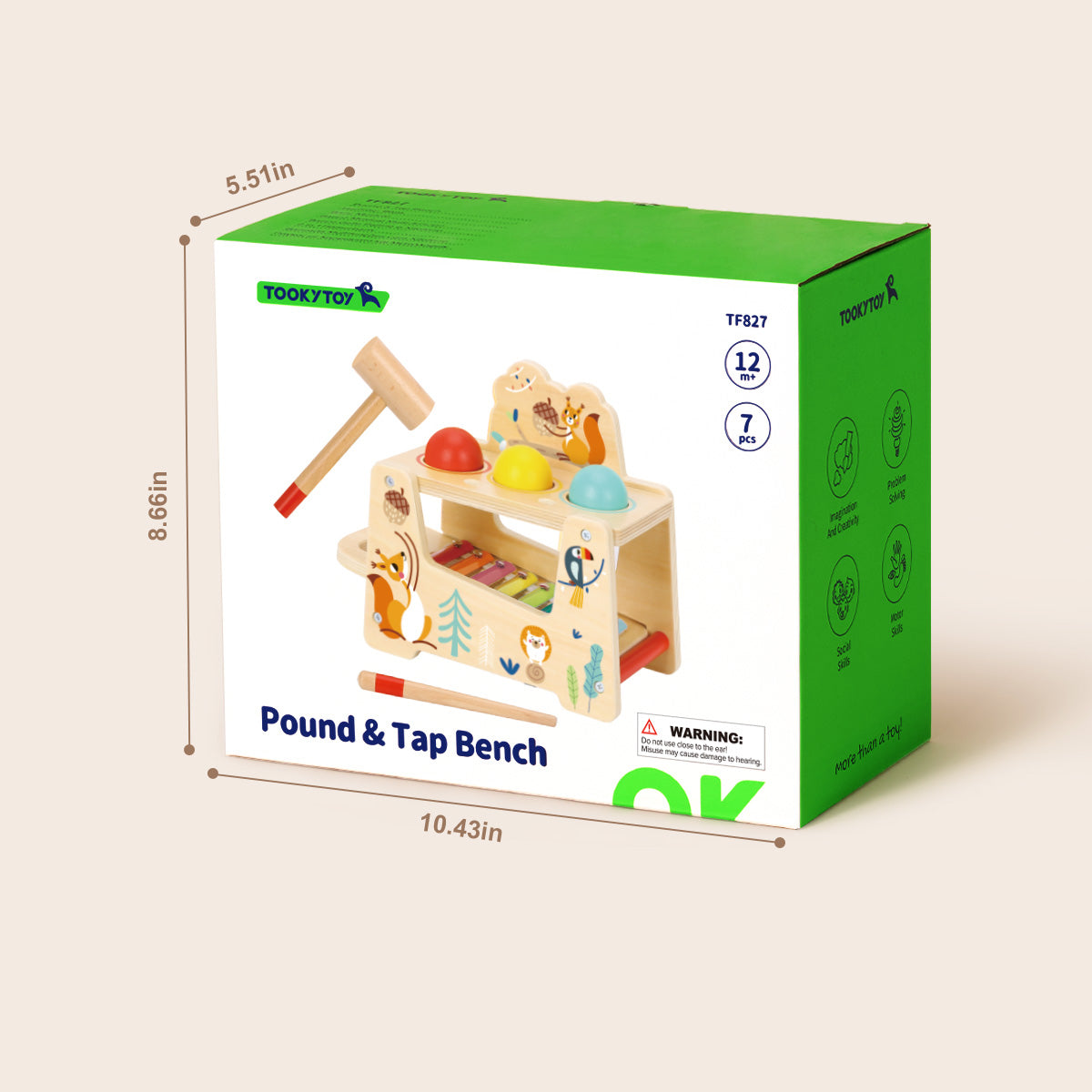 Tooky Toys Pound & Tap Bench wooden imaginative play toy - view 8 | Marah Kids
