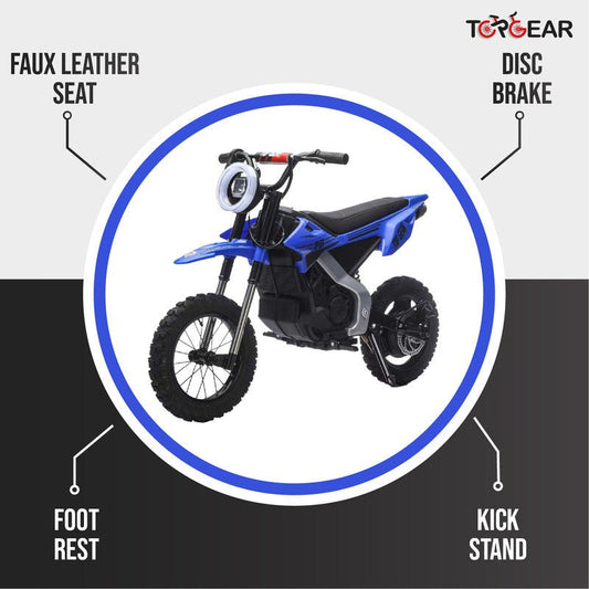 Top Gear TG 580 | 36V Electric Dirt Bike for Kids – 500W Motor, Air Wheels, Disc Brake, Bluetooth & Key Start - Blue - Marah Kids