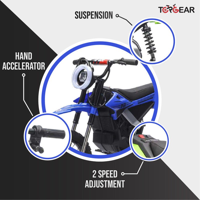 Top Gear TG 580 | 36V Electric Dirt Bike for Kids – 500W Motor, Air Wheels, Disc Brake, Bluetooth & Key Start - Blue - Marah Kids