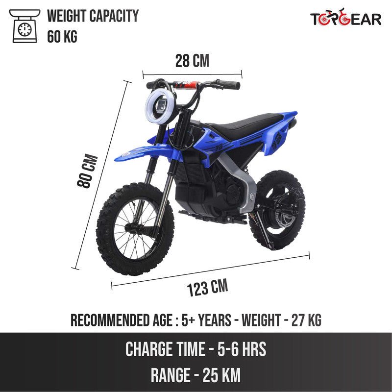 Top Gear TG 580 | 36V Electric Dirt Bike for Kids – 500W Motor, Air Wheels, Disc Brake, Bluetooth & Key Start - Blue - Marah Kids