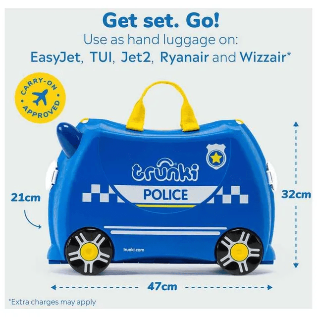Trunki Children’s Ride - On Suitcase | Percy The Policecar, Ages 3–4 - Marah Kids