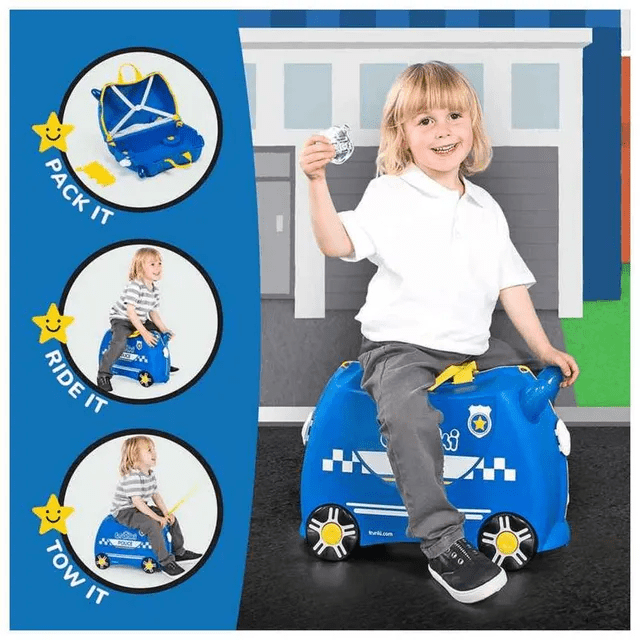 Trunki Children’s Ride - On Suitcase | Percy The Policecar, Ages 3–4 - Marah Kids