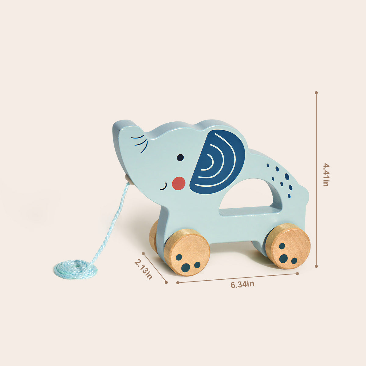 Tooky Toys Pull Along - Elephant early learning wooden toy - view 3 | Marah Kids