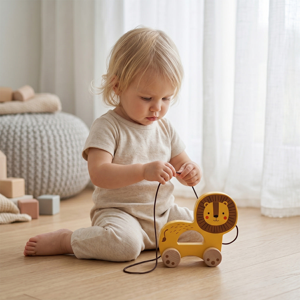 Tooky Toys Pull Along - Lion baby wooden activity toy - view 2 | Marah Kids