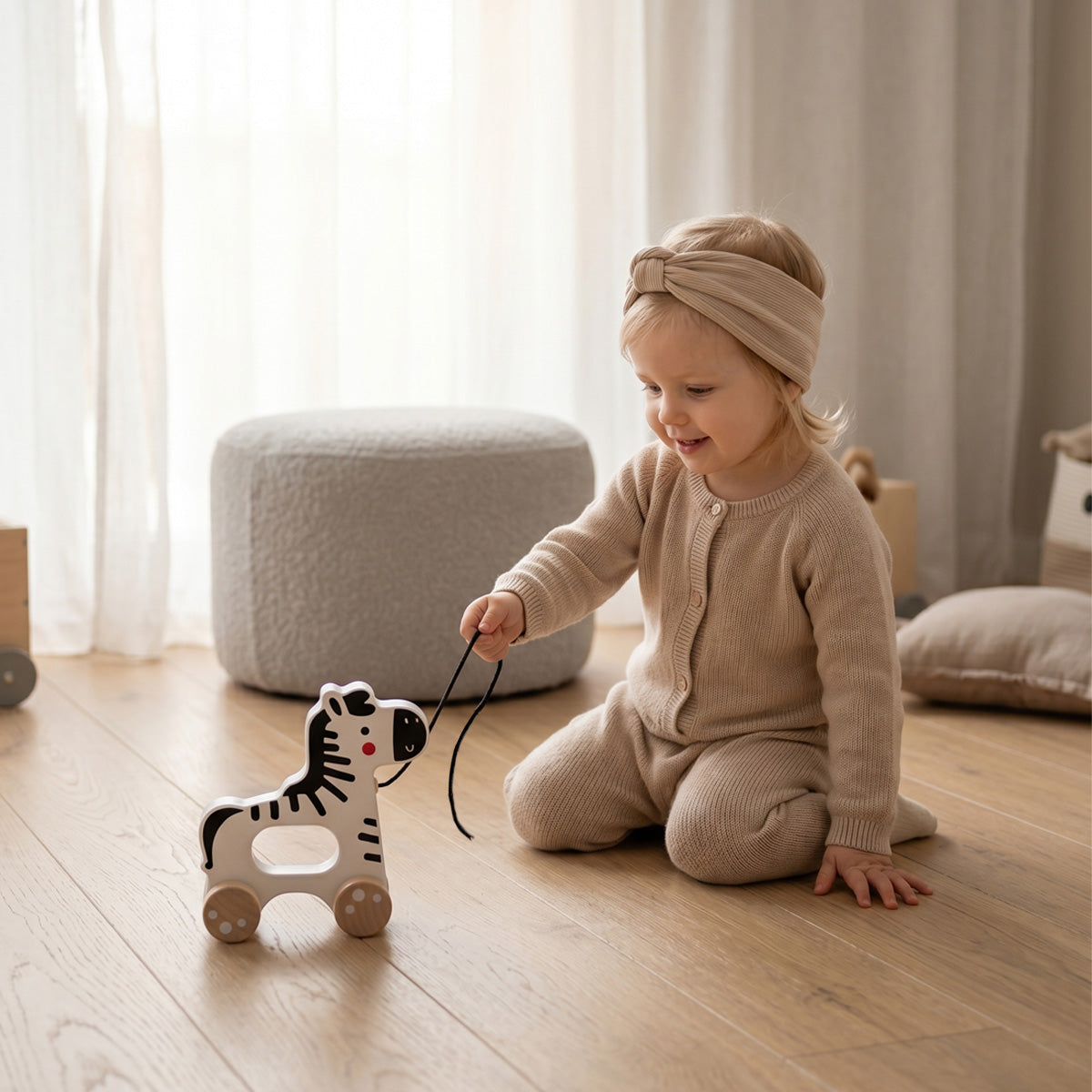 Tooky Toys Pull Along - Zebra baby wooden activity toy - view 2 | Marah Kids