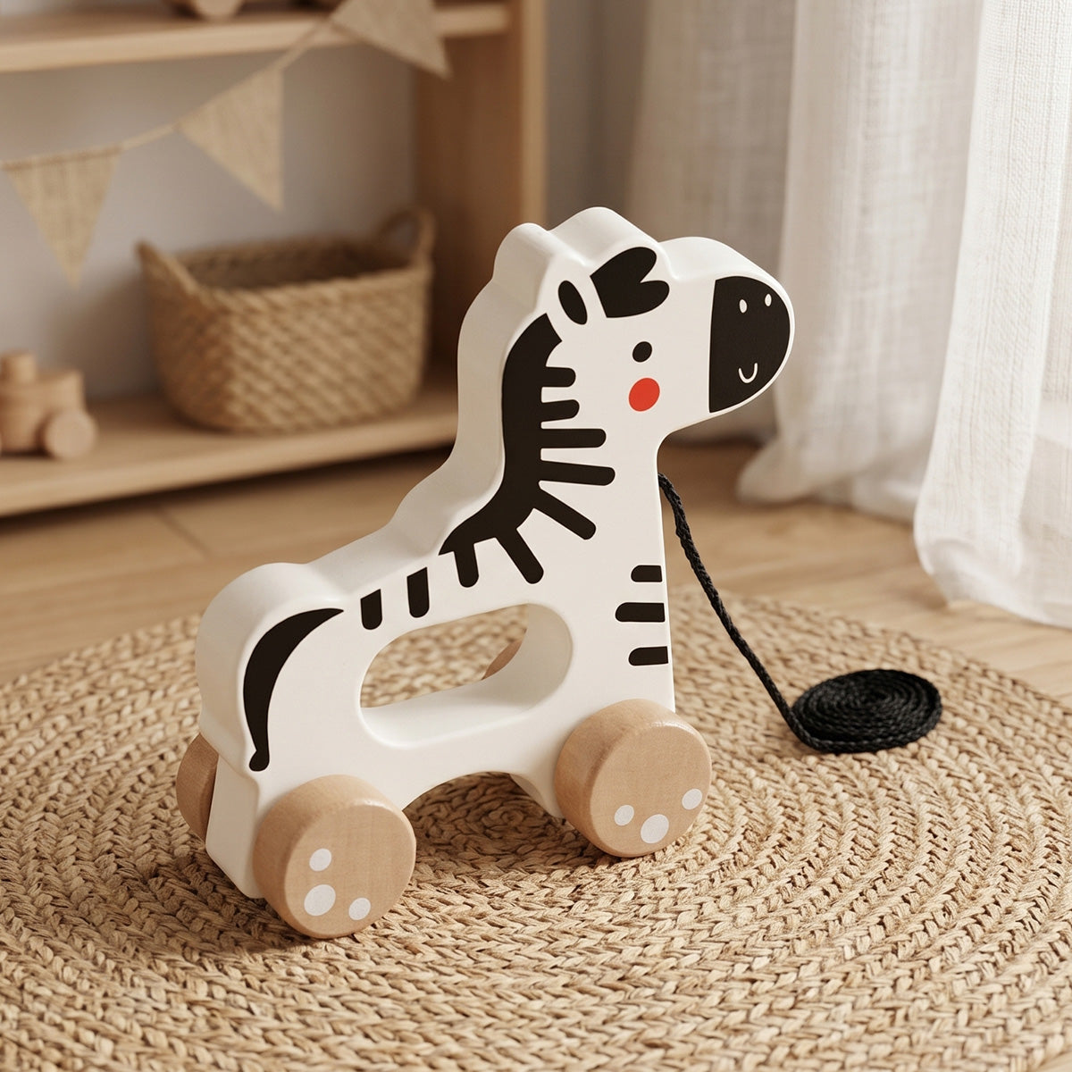 Tooky Toys Pull Along - Zebra wooden toddler toy - view 5 | Marah Kids