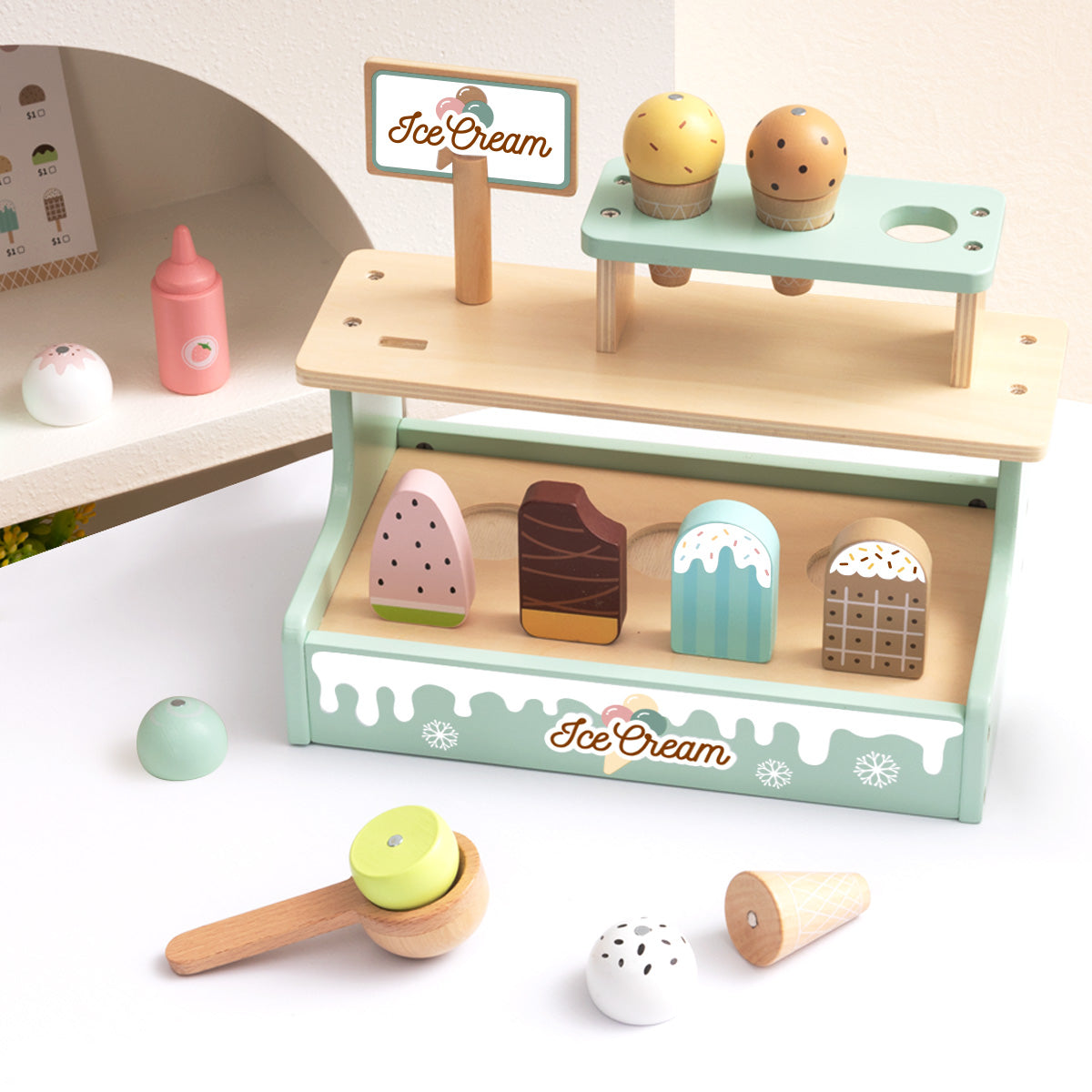 Tooky Toys Ice Cream Shop kids wooden kitchen toy - view 7 | Marah Kids