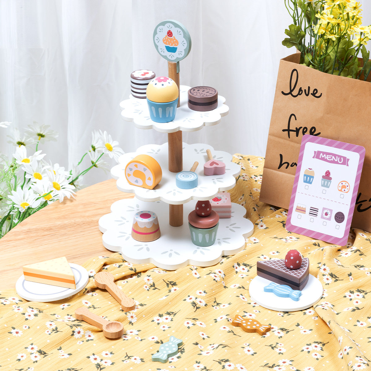Tooky Toys Dessert Stand wooden play kitchen toy - view 5 | Marah Kids
