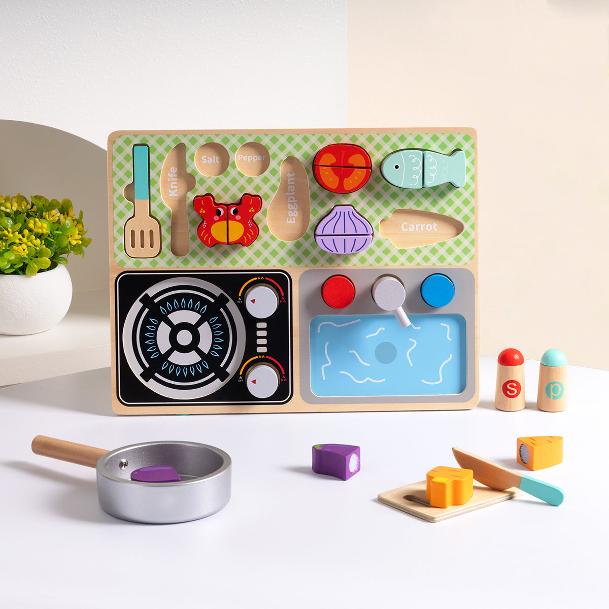 Tooky Toys Kitchen Playset wooden role play toy - view 4 | Marah Kids