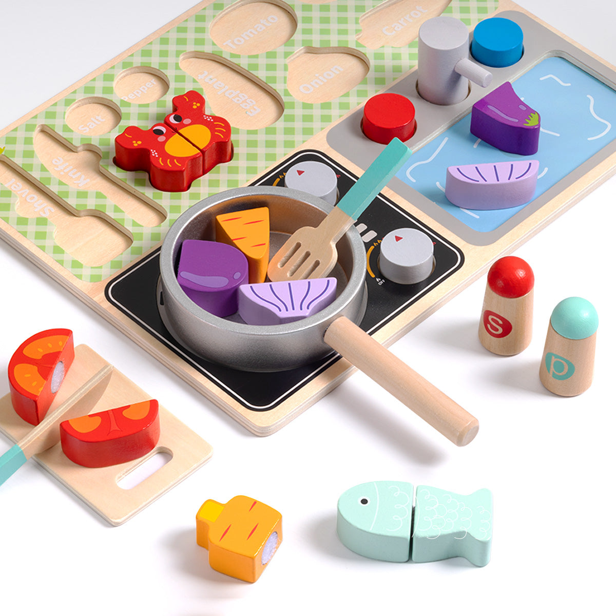 Tooky Toys Kitchen Playset wooden play kitchen toy - view 5 | Marah Kids