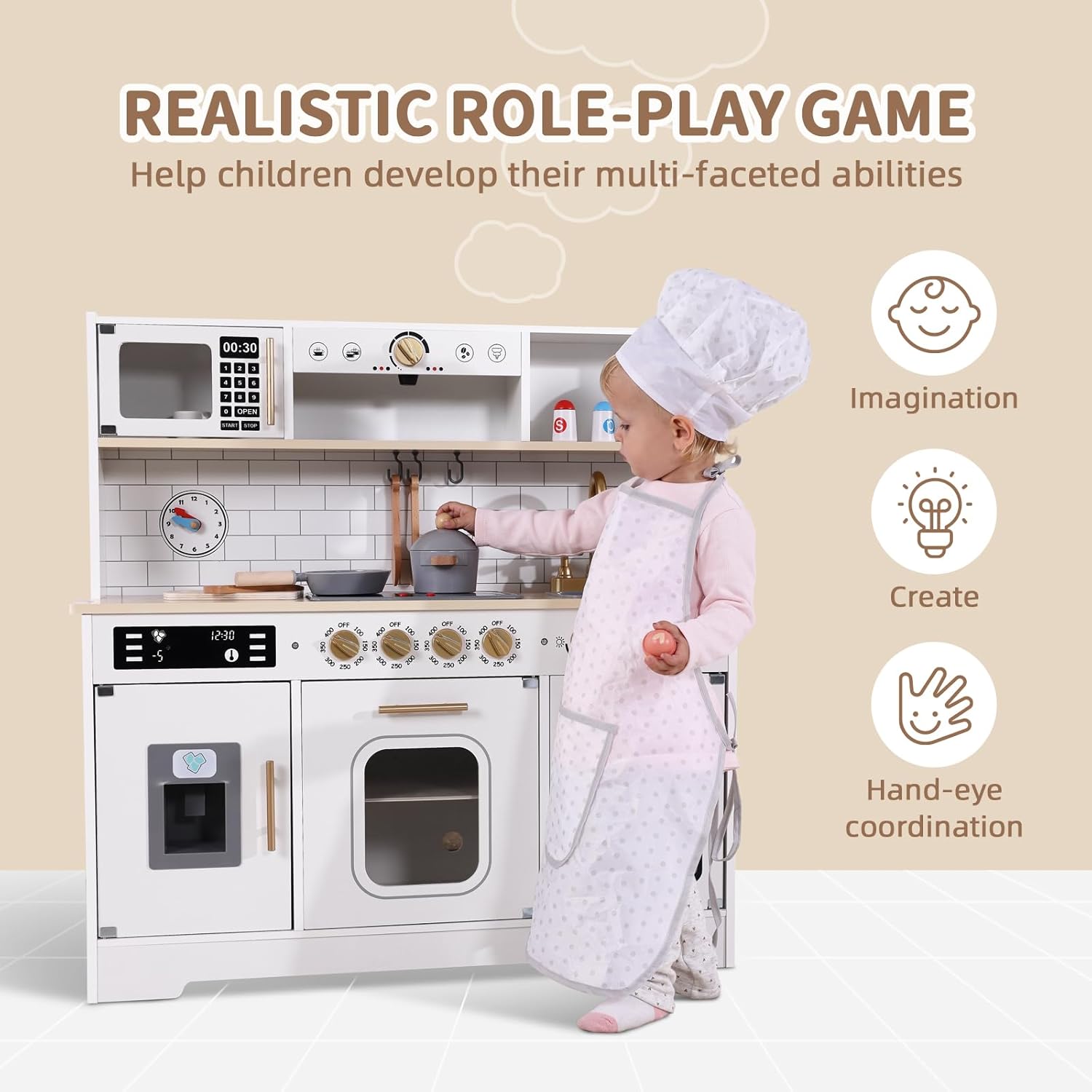 Tooky Toys Kids Kitchen Playset wooden role play toy - view 4 | Marah Kids