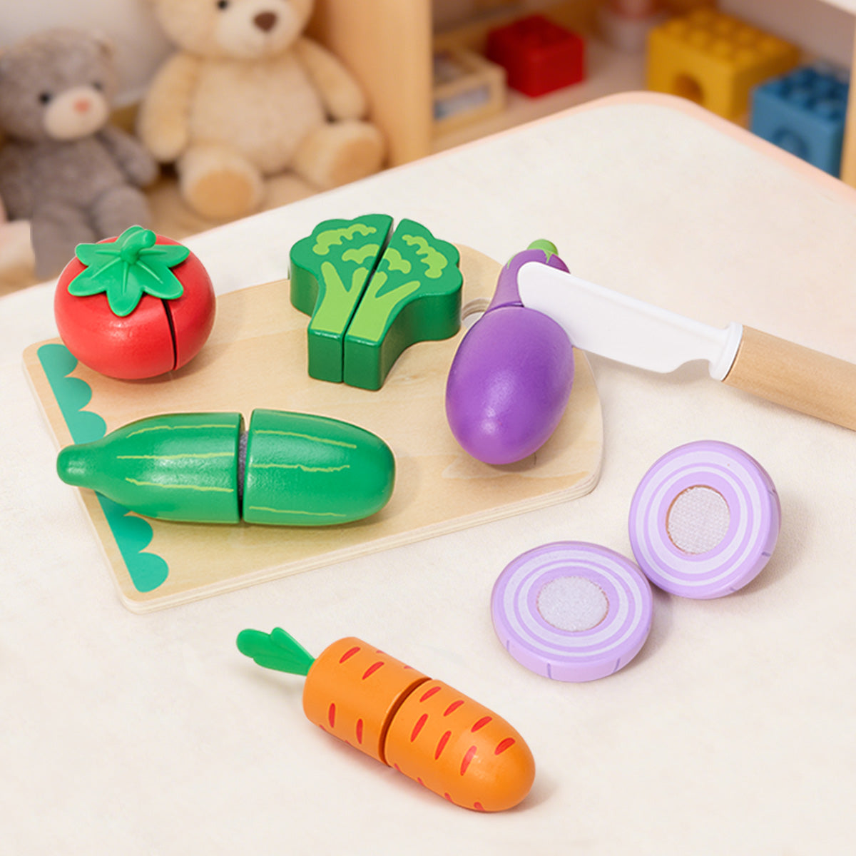 Tooky Toys Cutting Vegetables wooden play kitchen toy - view 5 | Marah Kids