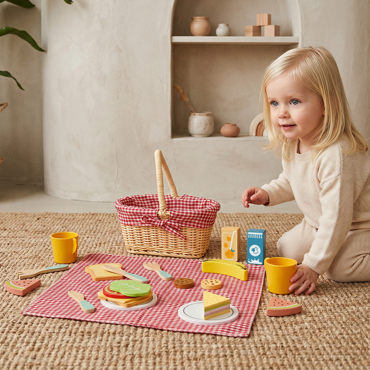 Tooky Toys Picnic Basket kids wooden kitchen toy - view 3 | Marah Kids
