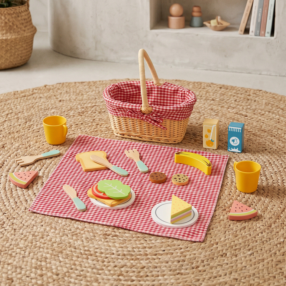 Tooky Toys Picnic Basket wooden play kitchen toy - view 5 | Marah Kids