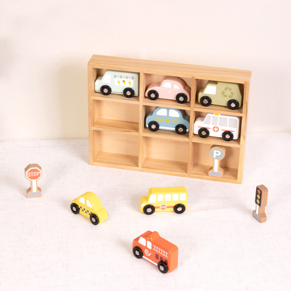 Tooky Toys Transportation & Street Sign Set wooden construction play set - view 3 | Marah Kids