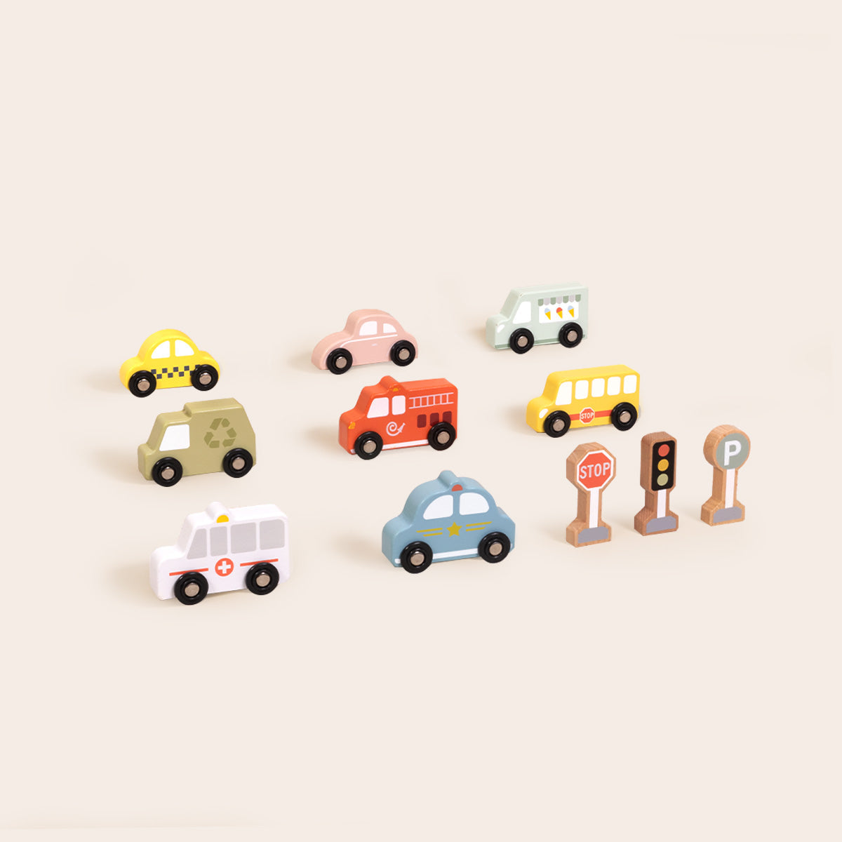 Tooky Toys Transportation & Street Sign Set pretend play wooden toy - view 6 | Marah Kids
