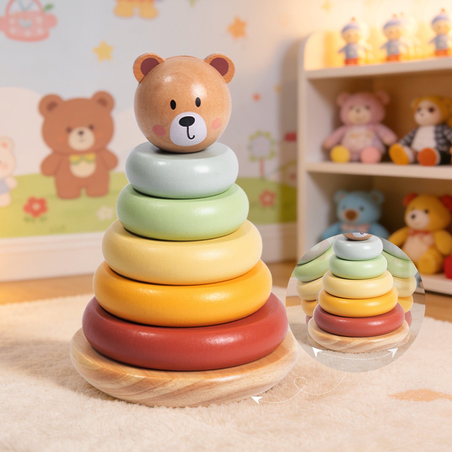 Tooky Toys Bear Tower imaginative play wooden toy - view 8 | Marah Kids