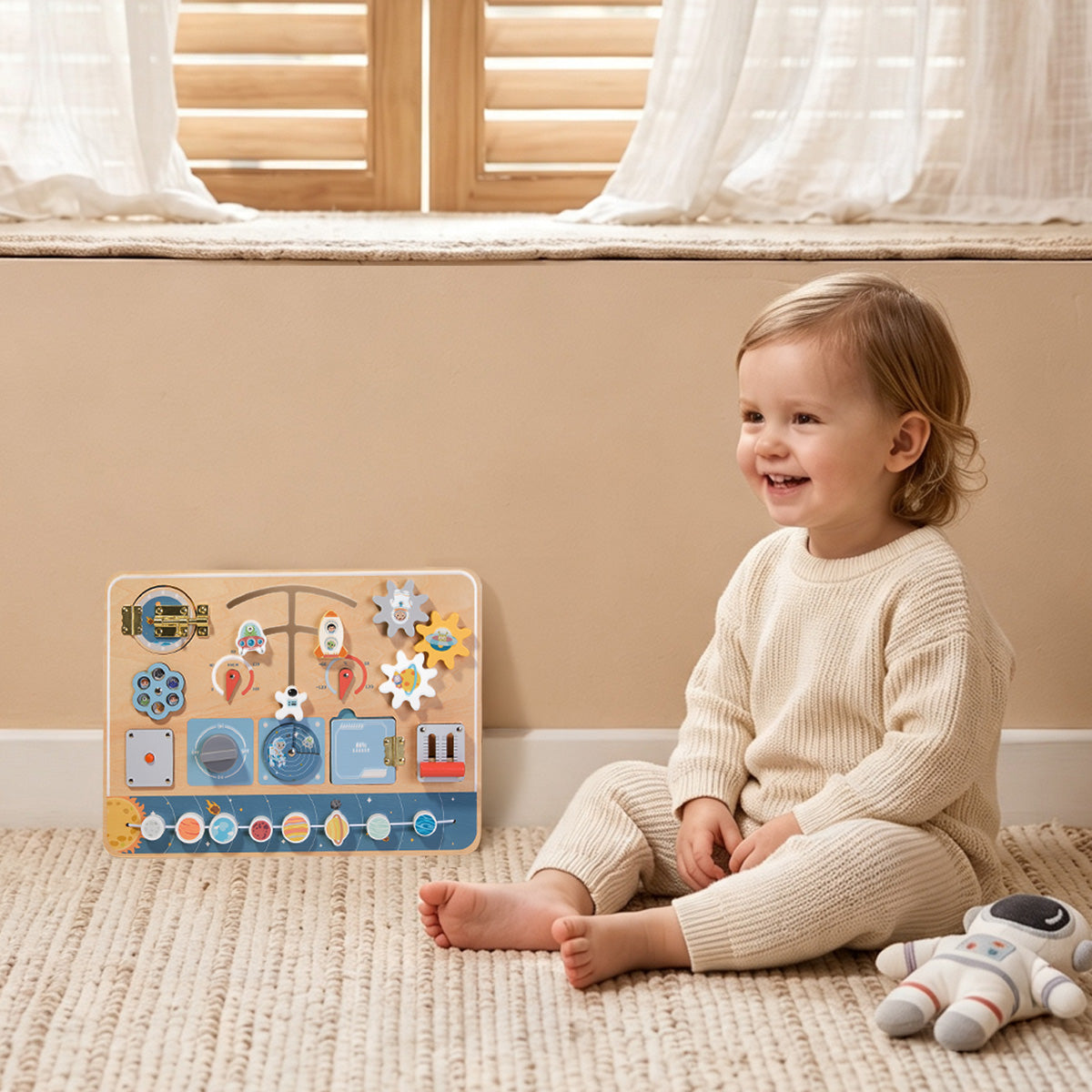 Tooky Toys Busy Board - Space baby wooden activity toy - view 2 | Marah Kids
