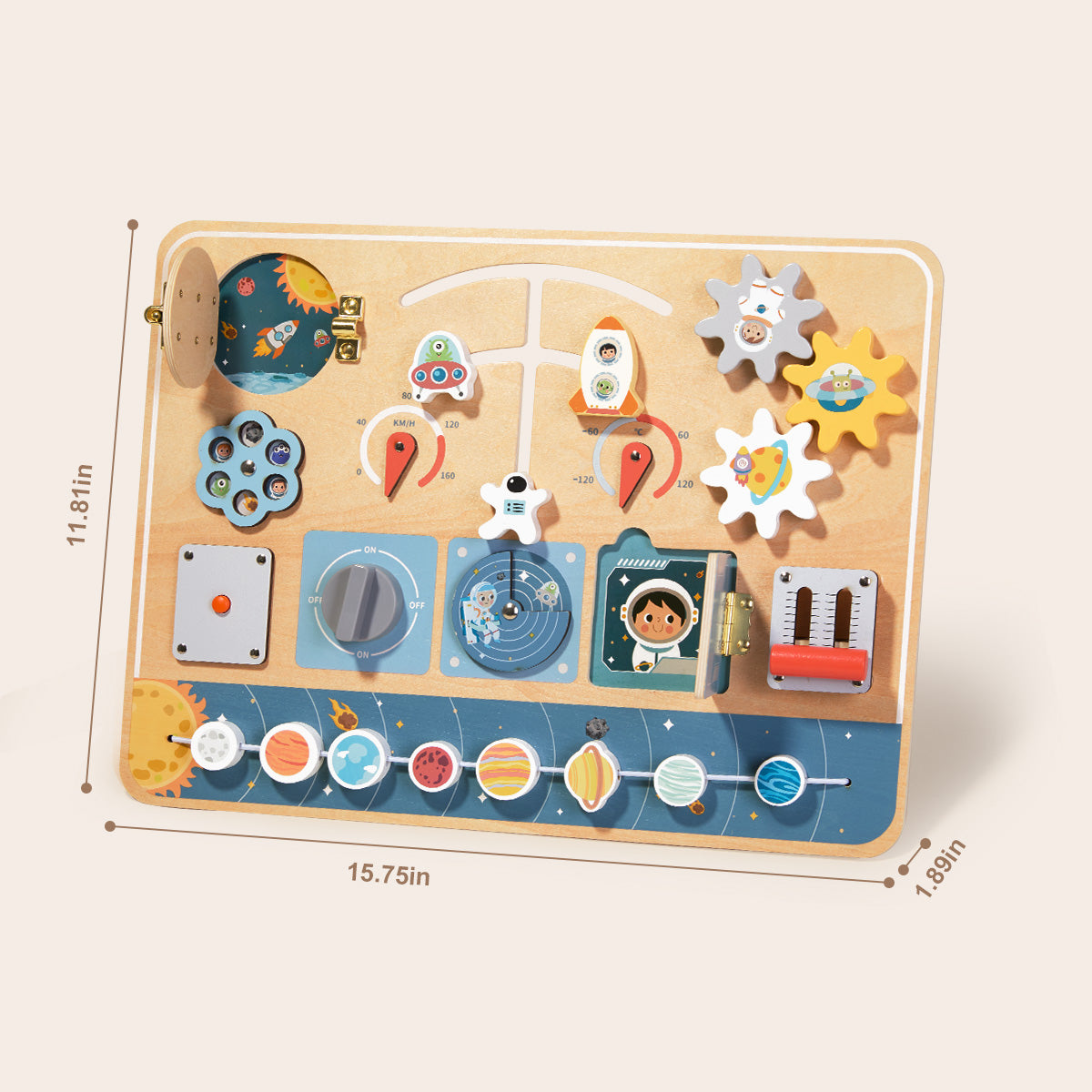 Tooky Toys Busy Board - Space early learning wooden toy - view 3 | Marah Kids