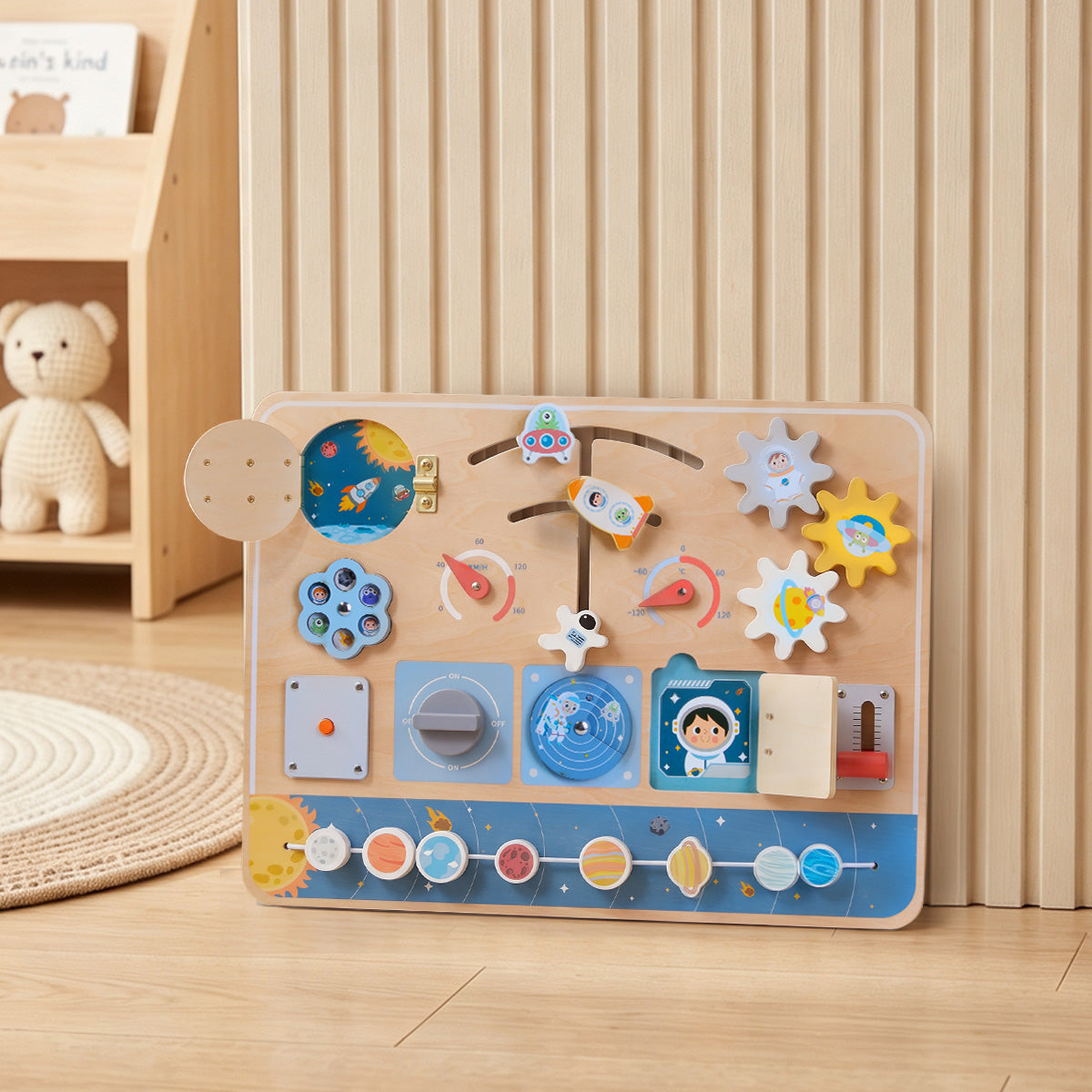 Tooky Toys Busy Board - Space wooden toddler toy - view 5 | Marah Kids
