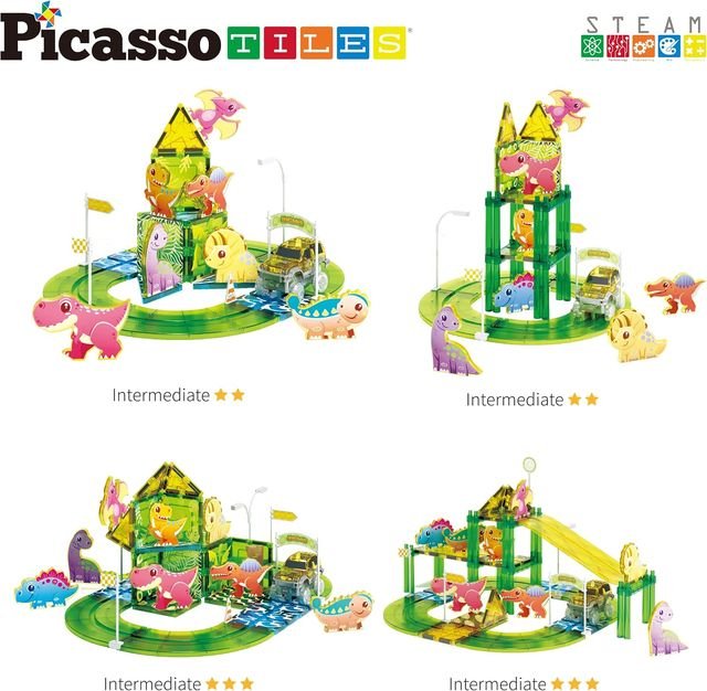 Picasso Magnetic Tiles Dinosaur Race Track 89 - pieces - Marah Kids