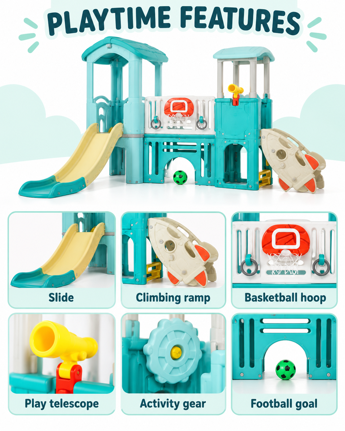 Toyemporium Compact Sky Blue Multi-Activity Play Centre