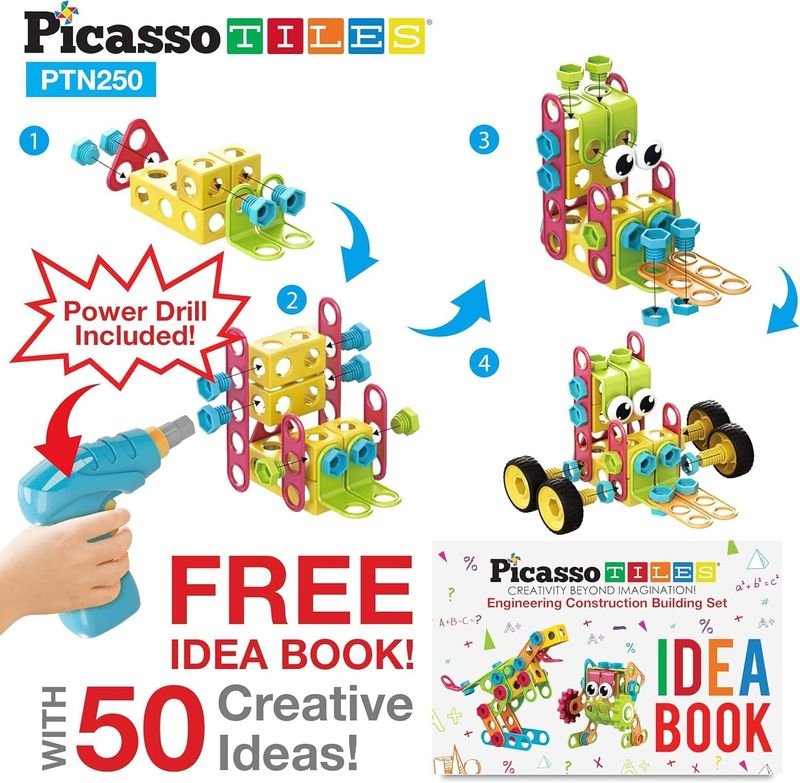 Picasso Magnetic Engineering Construction Building Set with Idea Book 250 - pieces - Marah Kids