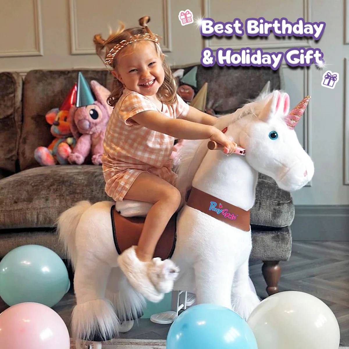 PonyCycle Ride on Horse Toy Boys and Girls Unicorn Age 3 - 5 old - White - Marah Kids