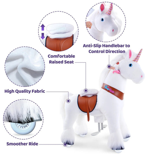 PonyCycle Ride on Horse Toy Boys and Girls Unicorn Age 4 - 8 old - White - Marah Kids