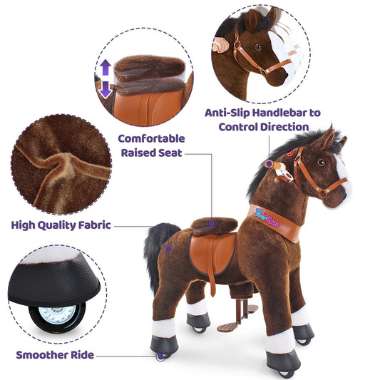PonyCycle Ride on Horse Toy Boys and Girls Age 4 - 8 old - Chocolate Brown - Marah Kids