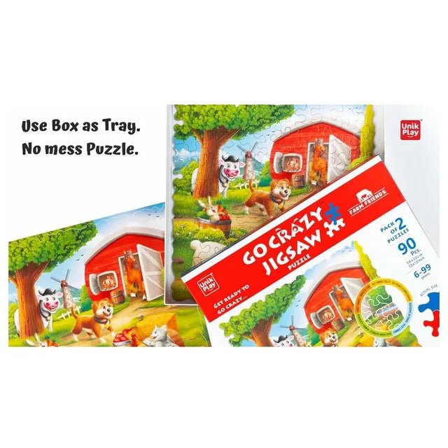 Unik Play - Go Crazy Jigsaw Puzzle | Attractive Cartoon Print Puzzle | 2 Puzzle Trays - Farm | Kids and Adults 6+ - Marah Kids