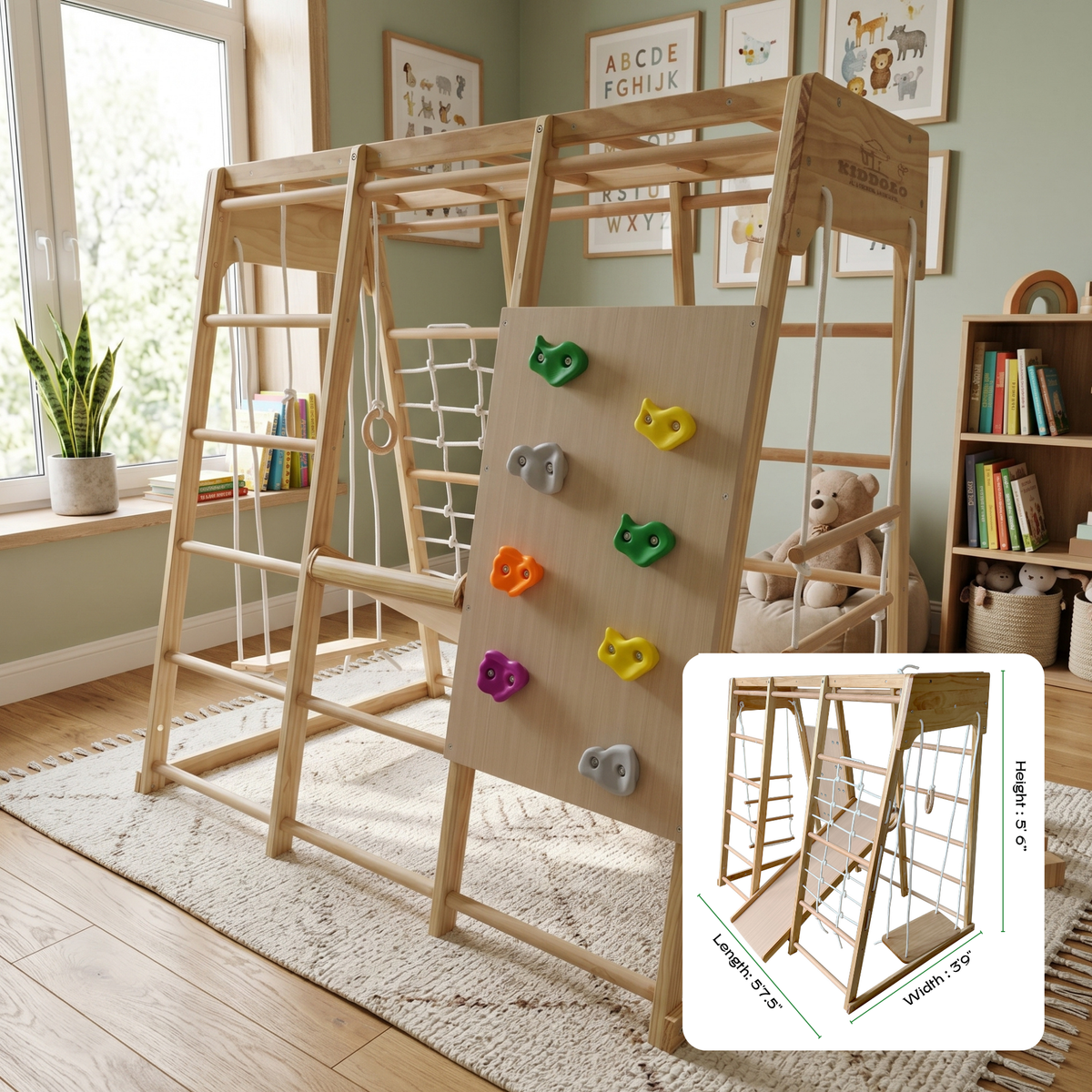 Kiddoro Cheerful Climber 8-in-1 Wooden Indoor & Outdoor Play Set 146 x 99 x 142 cm - image 11