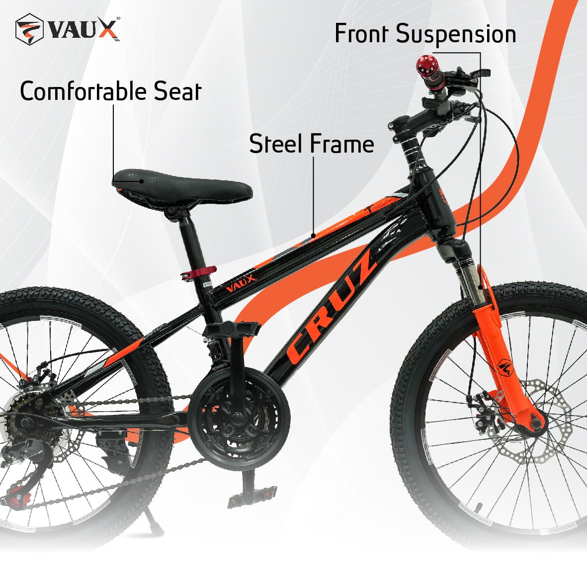 VAUX Cruz Kids Bike 20 Inch 21 Speed - Orange - Marah Kids
