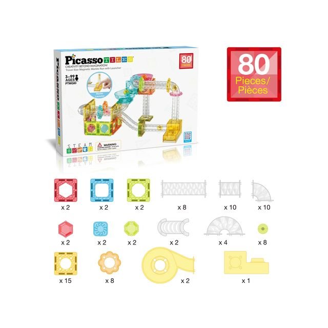 Picasso Magnetic Marble Run with Launcher 80pieces - Marah Kids