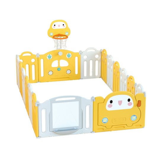 Kids Playpen w/ Basketball Hoop & Drawing Board - 17 pcs - Marah Kids
