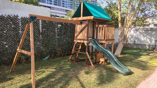 Mount Peak - Logan Swing Set & Playhouse with balcony - Marah Kids