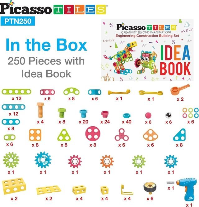 Picasso Magnetic Engineering Construction Building Set with Idea Book 250 - pieces - Marah Kids